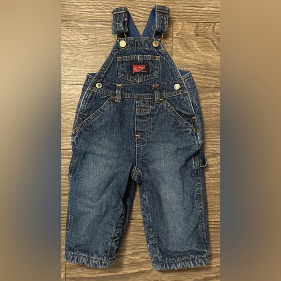 Vintage Old Navy Baby Denim Overalls Red Fleece Lined Size 3 - 6 Months - Picture 1 of 5